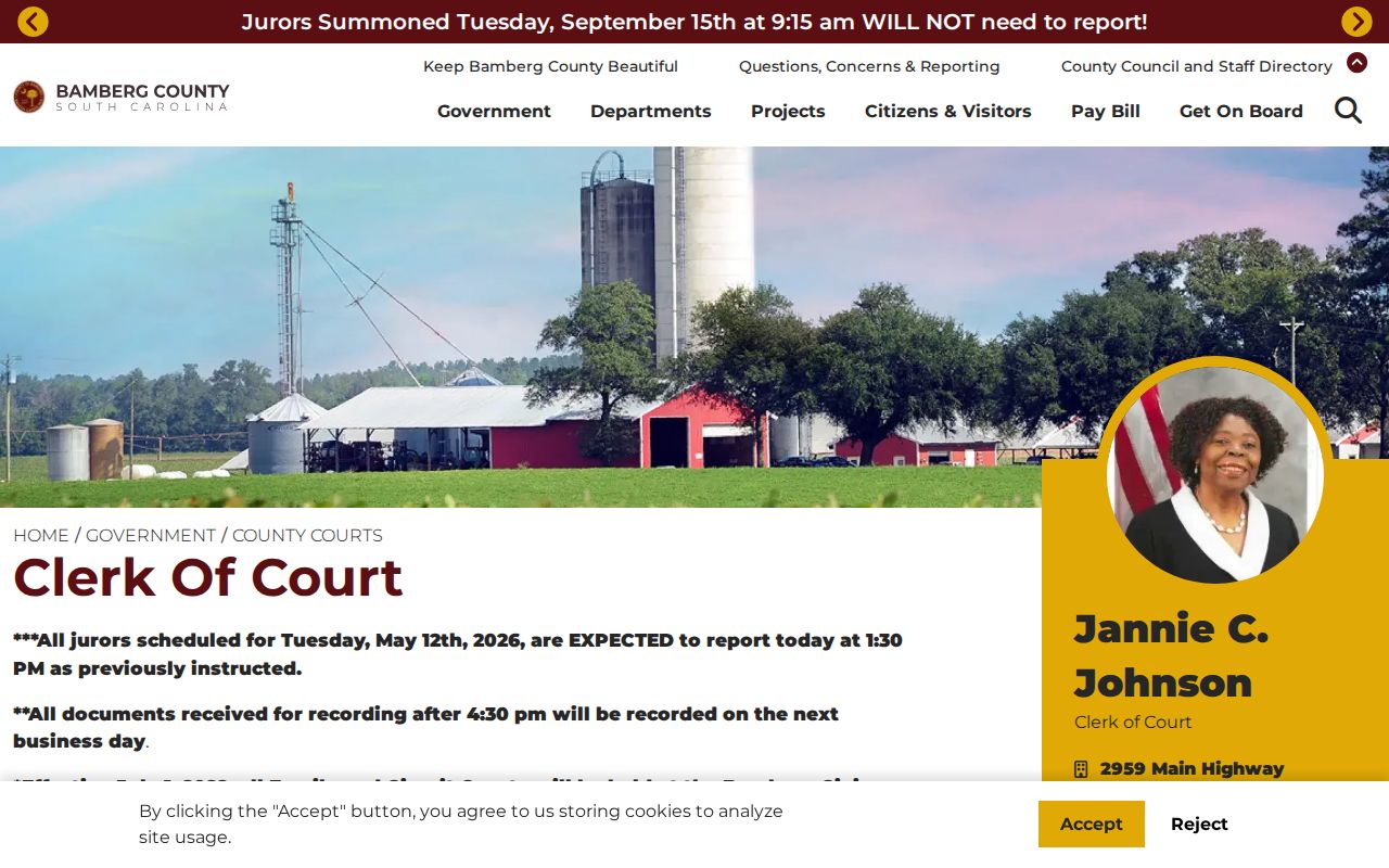 Bamberg County warrant search, Bamberg County Clerk of Court duties and records routing