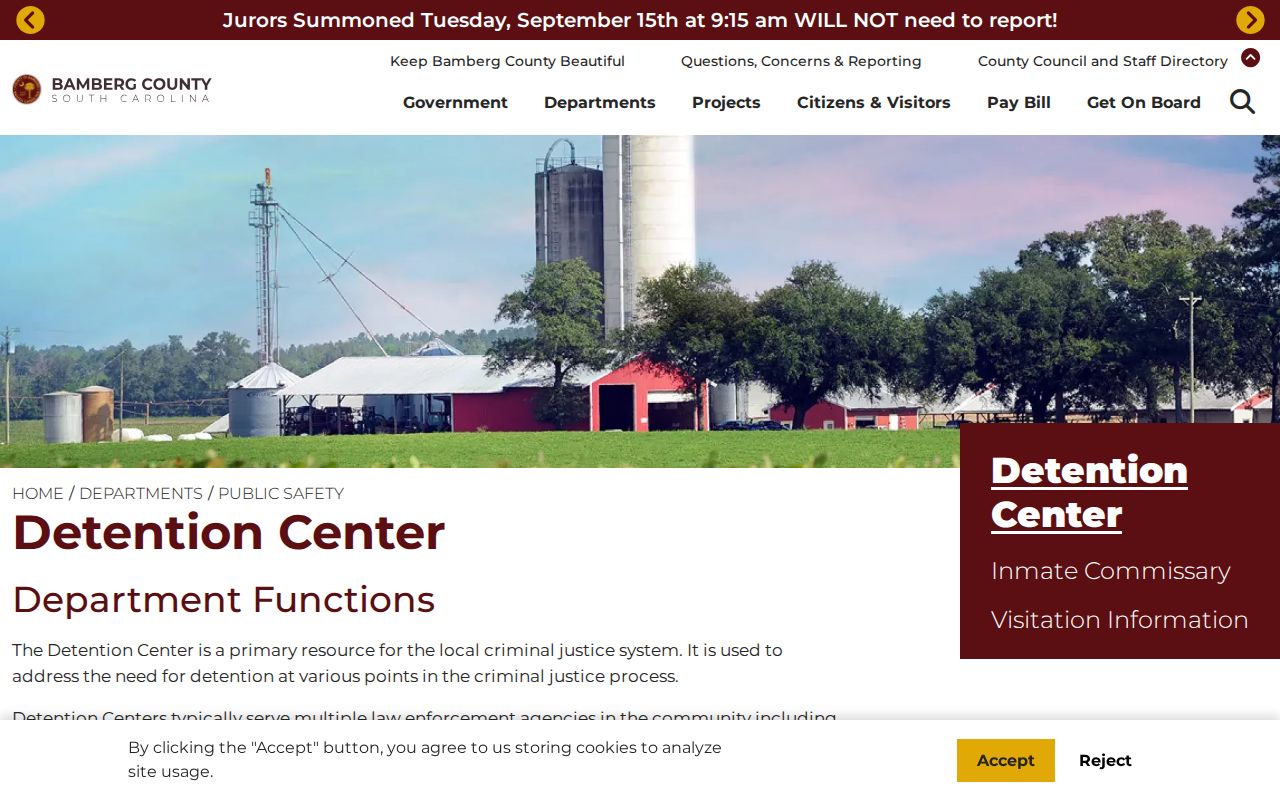 Bamberg County bench warrants, Detention Center contact and address