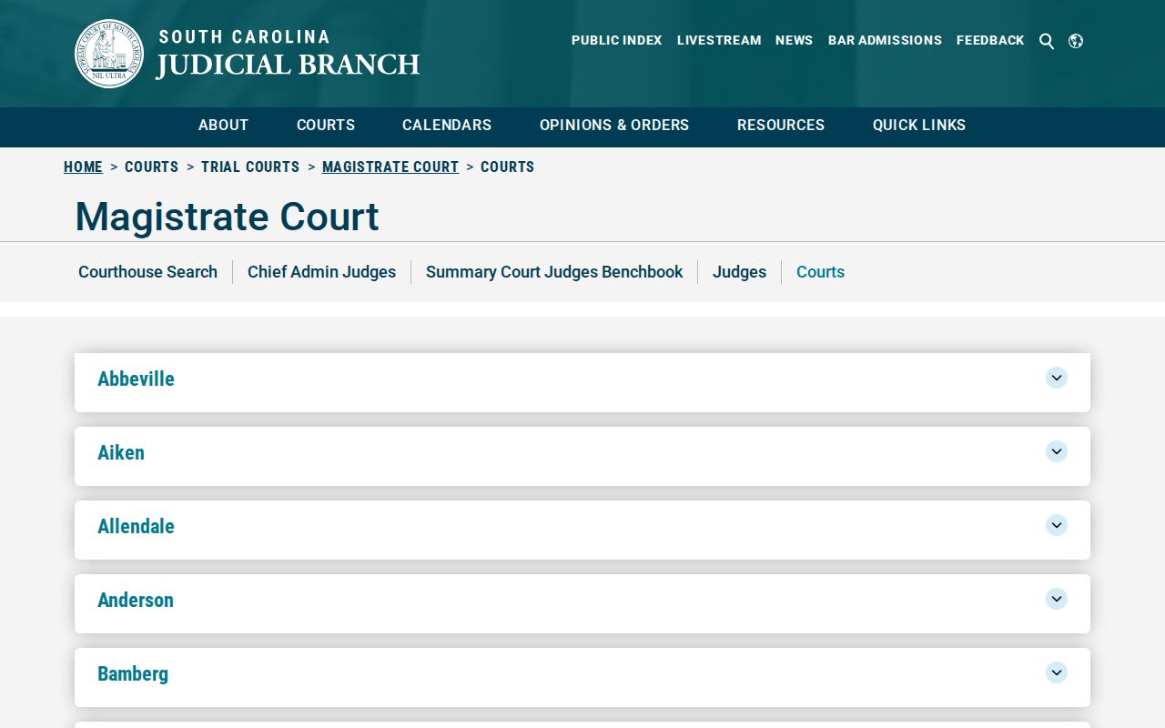 Bamberg County bench warrant bond routing, Magistrate and Bond Court directory