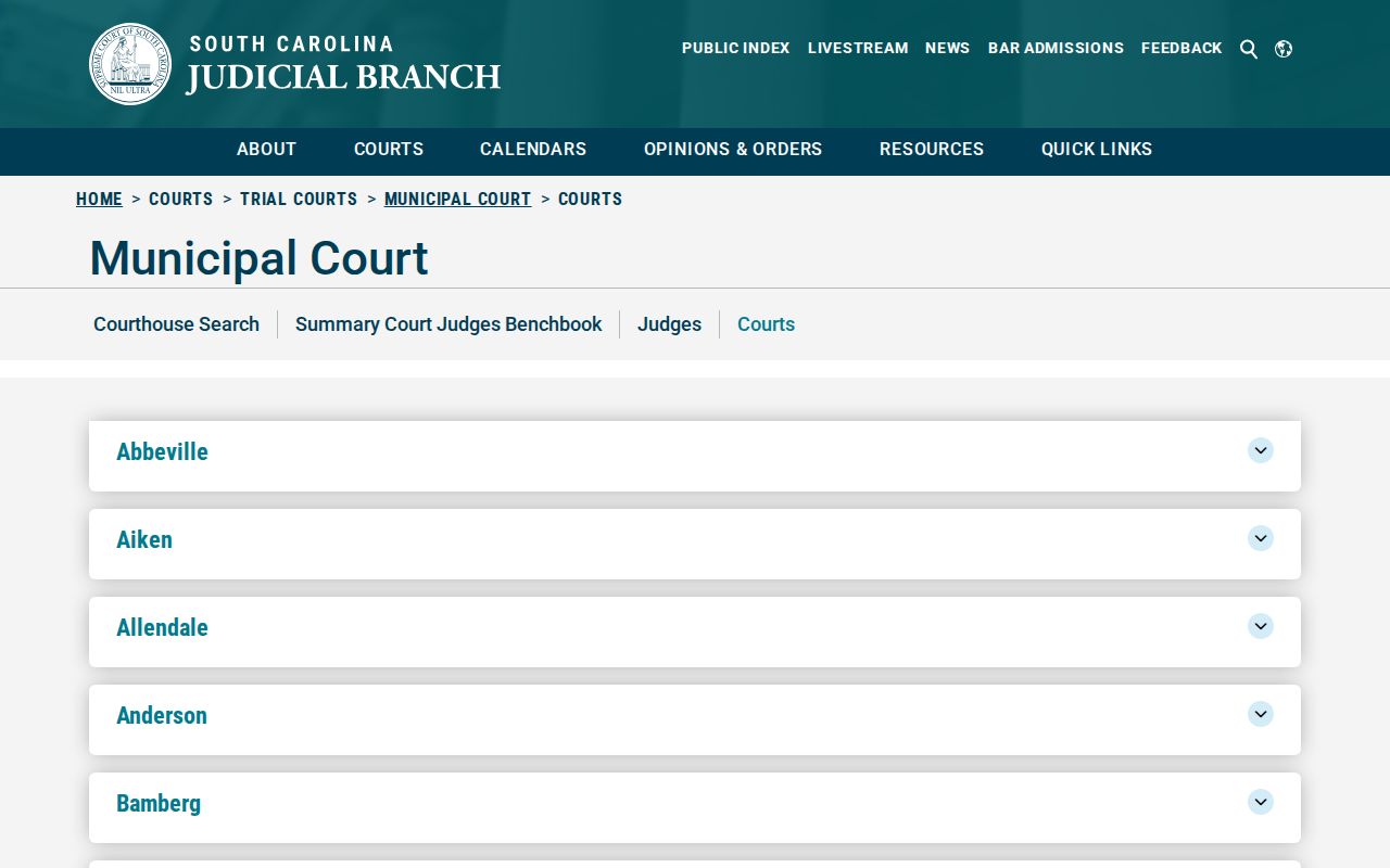 Bamberg County municipal warrants, state directory for the four listed city courts