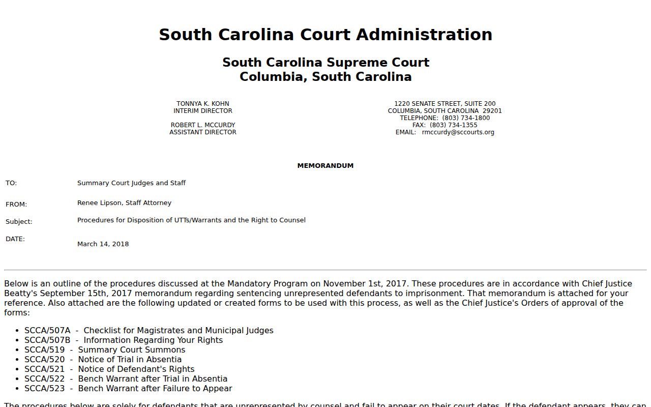Bamberg County bench warrants, statewide failure-to-appear court procedure