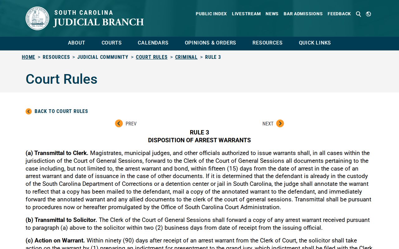 Bamberg County arrest warrants, Rule 3 court warrant transmittal process