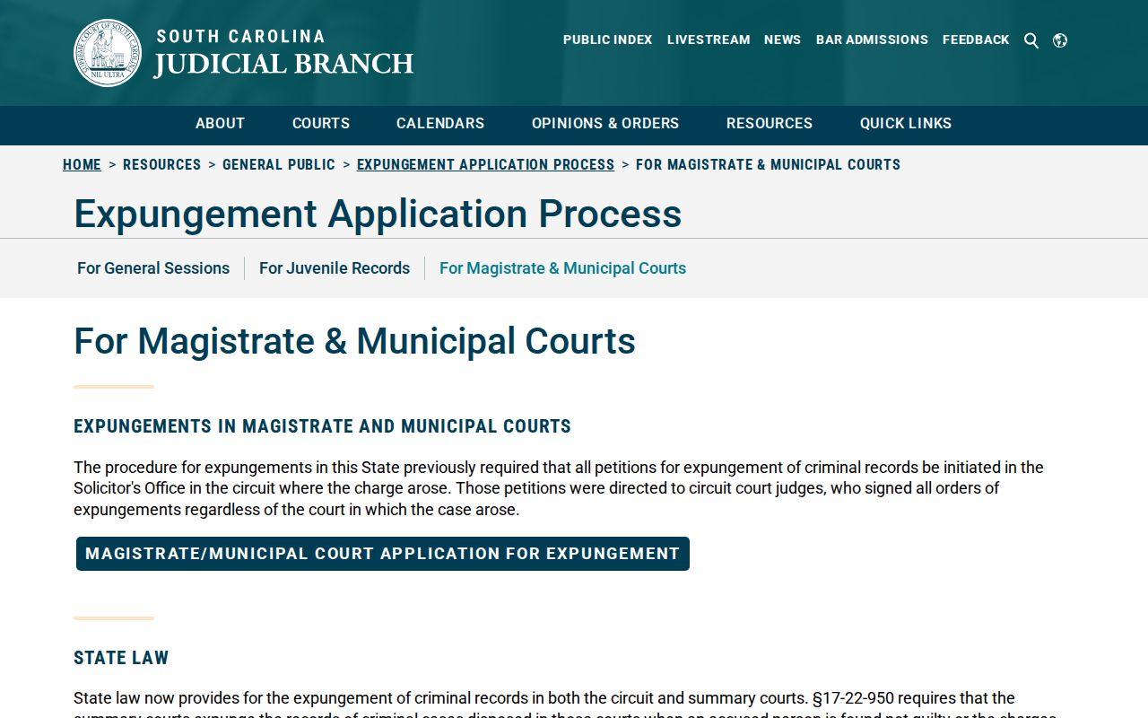 Bamberg County active warrant records, South Carolina summary-court expungement guidance