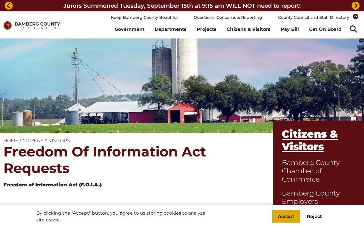 Bamberg County warrant records, FOIA request instructions and fees