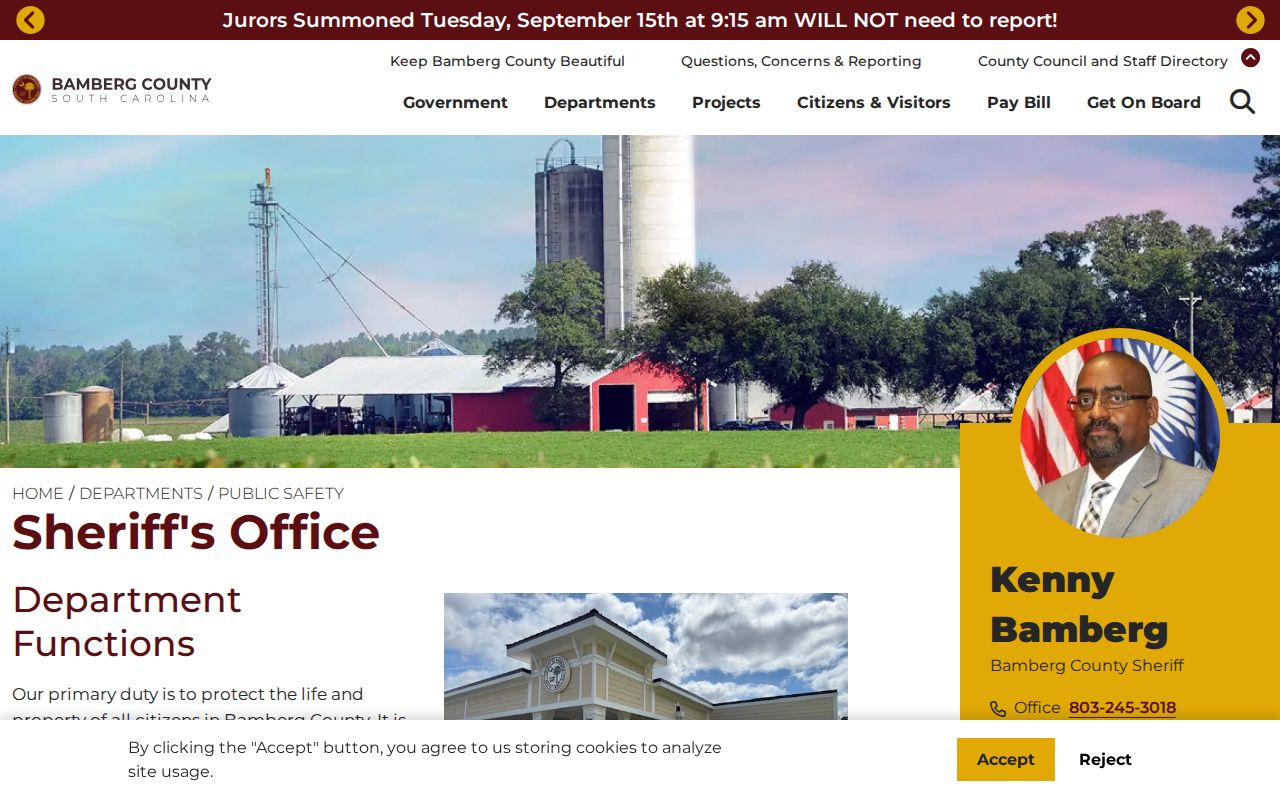 Bamberg County warrant records, official Bamberg County Sheriff’s Office contact page